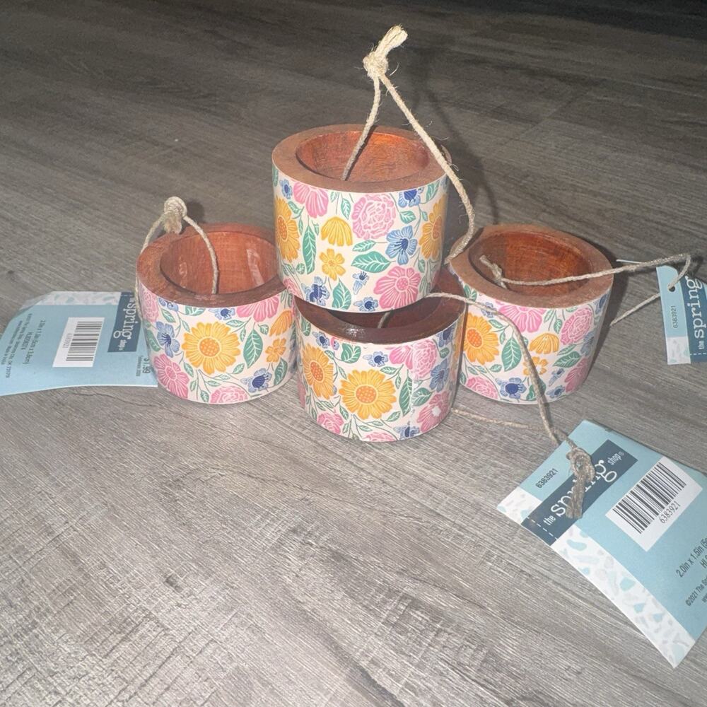 Hobby Lobby Spring Shop Mini Floral Hanging Planters Wood Set of 4 New